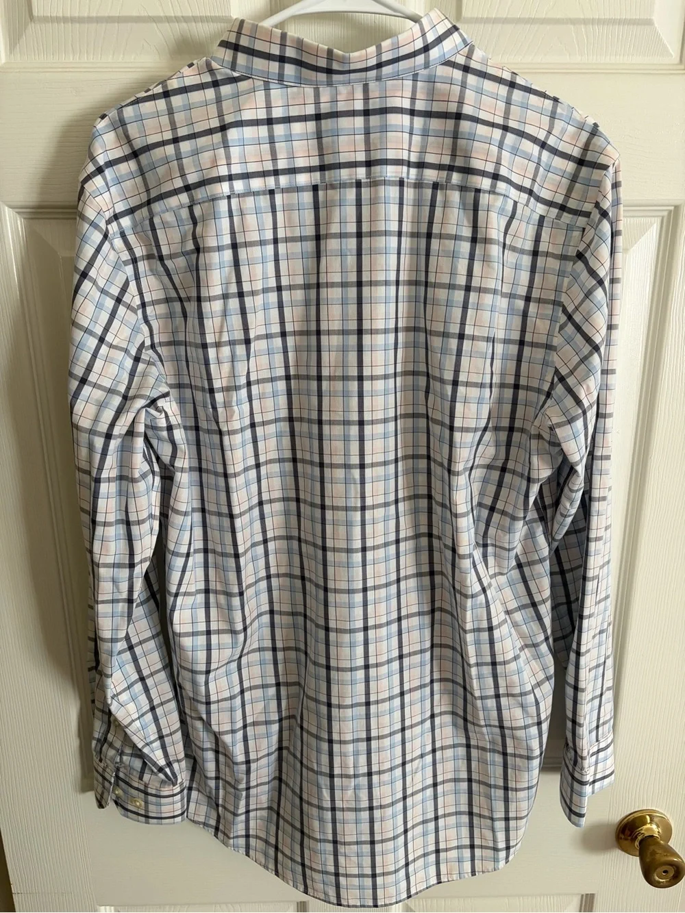 Banana Republic Men’s White Shirt with Blue and Tan Check Plaid